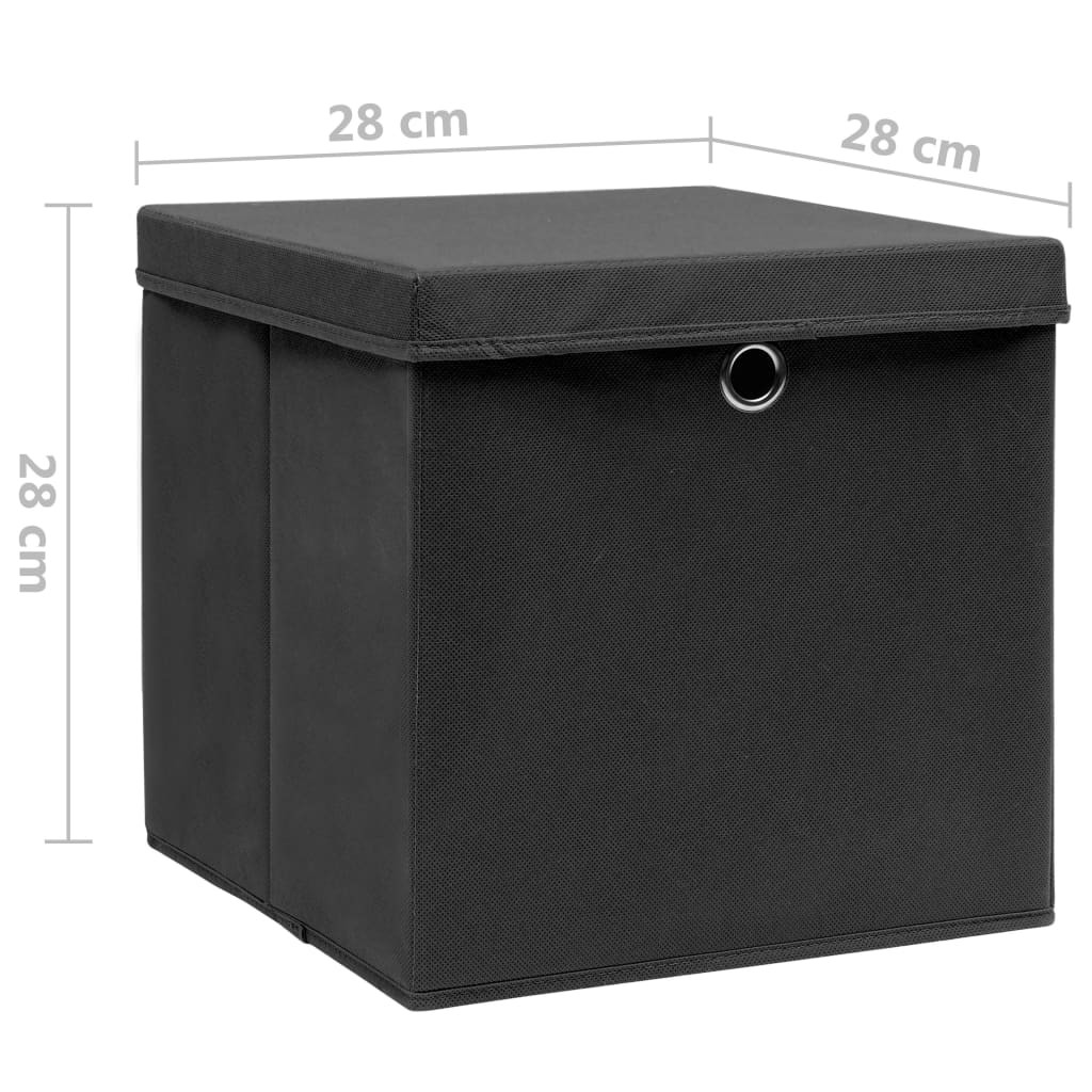 Storage Boxes with Covers 4 pcs 28x28x28 cm Black